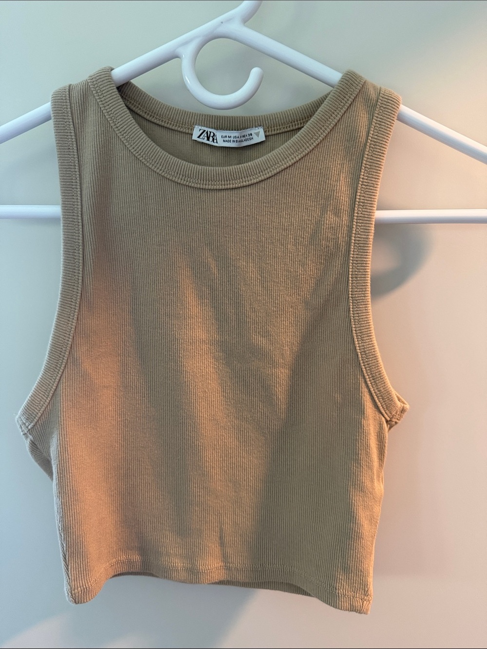 ZARA Ribbed Crop Tank in Light Tan